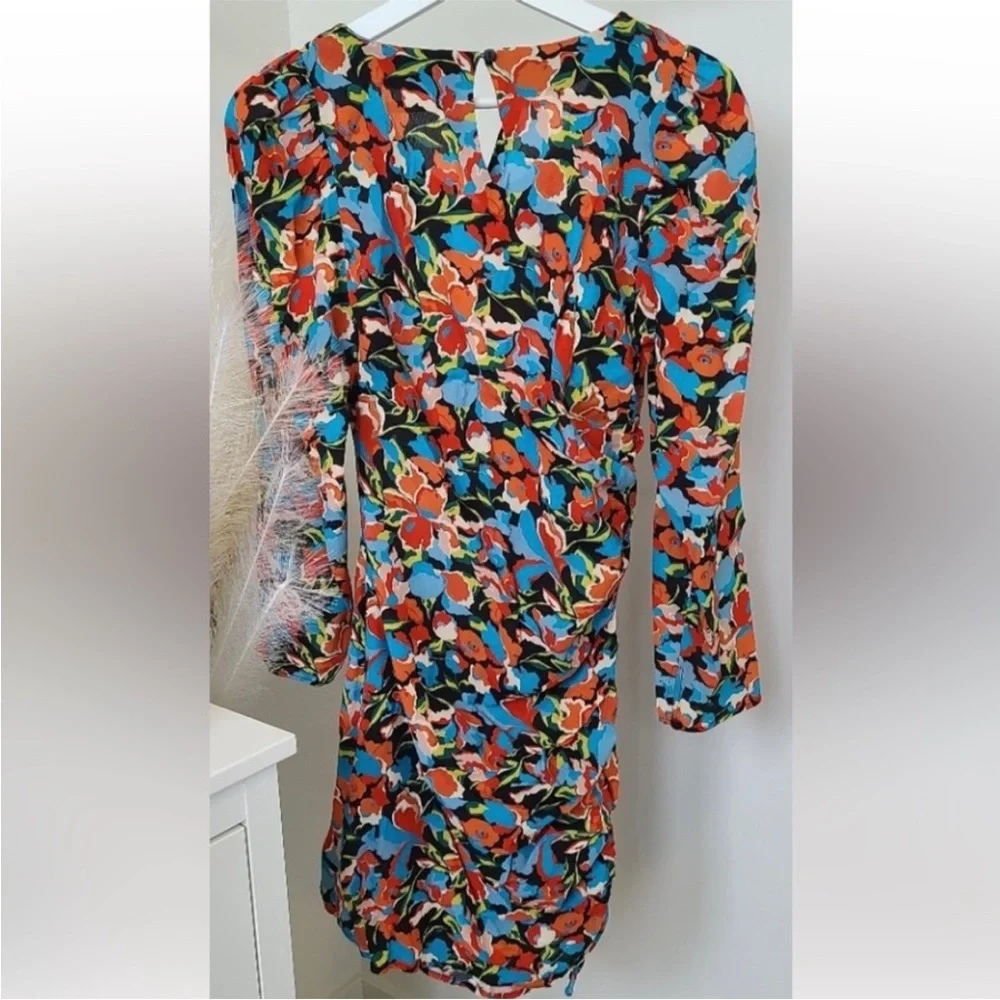 Zara Orange and Blue Puff Sleeve Sheath Dress - Picture 7 of 11